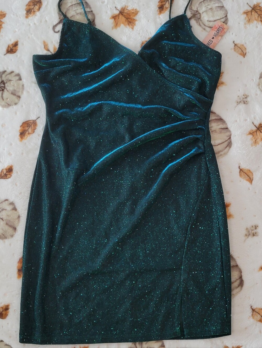 Emerald Green Glitter Mini Dress Women's Ruched Sparkle Party Cocktail Dress
